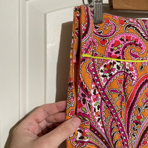 J. Crew Pink Paisley Mini Pencil Skirt Orange 70s 60s groovy Psychedelic Pattern - Picture 6 of 10